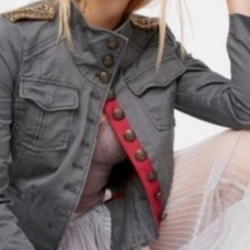 OFFER ASAP! Free People Gray Military Style Jacket with Red Accents, S